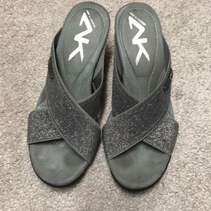 Ann Klein Silver Glitter Wedge Sandal